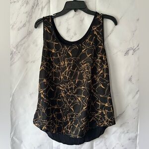 A.N.A - ABSTRACT PRINT SLEEVELESS BLOUSE TOP BLACK/TAN WOMENS LARGE